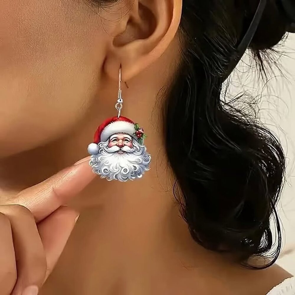 Acrylic SANTA CLAUS Christmas Dangle Earrings - Picture 2 of 5